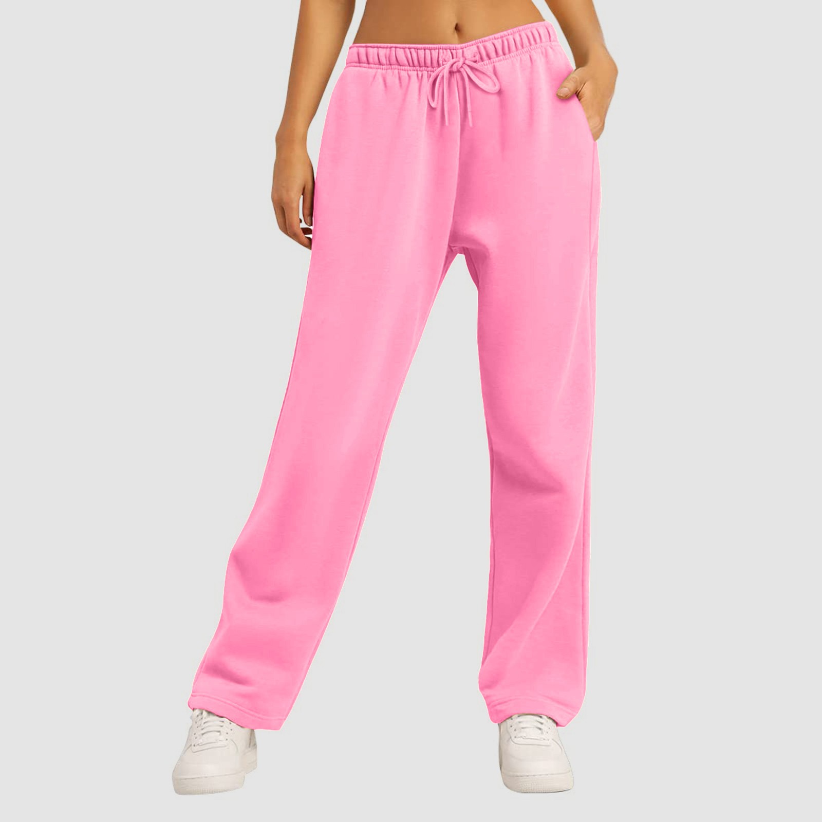 thumbnail image 3 of Pantalones de yoga de cintura alta con forro polar para mujer - Pierna ancha y recta, bolsillos para hacer ejercicio/uso informal (S-XXXL), 3 of 6